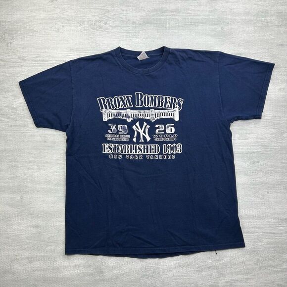 Vintage New York Yankees Shirt Adult Large Navy Blue Bronx Bombers MLB Baseball - Picture 1 of 5